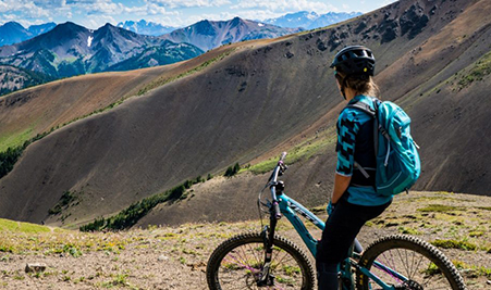 یک دوچرخه سوار طبیعت گرد بر فراز کوه